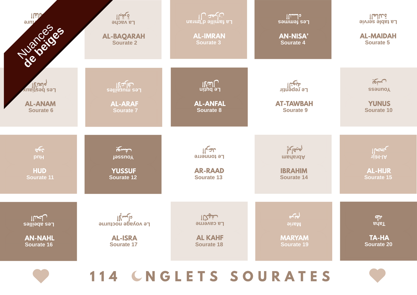 114 Onglets sourates plastifiés