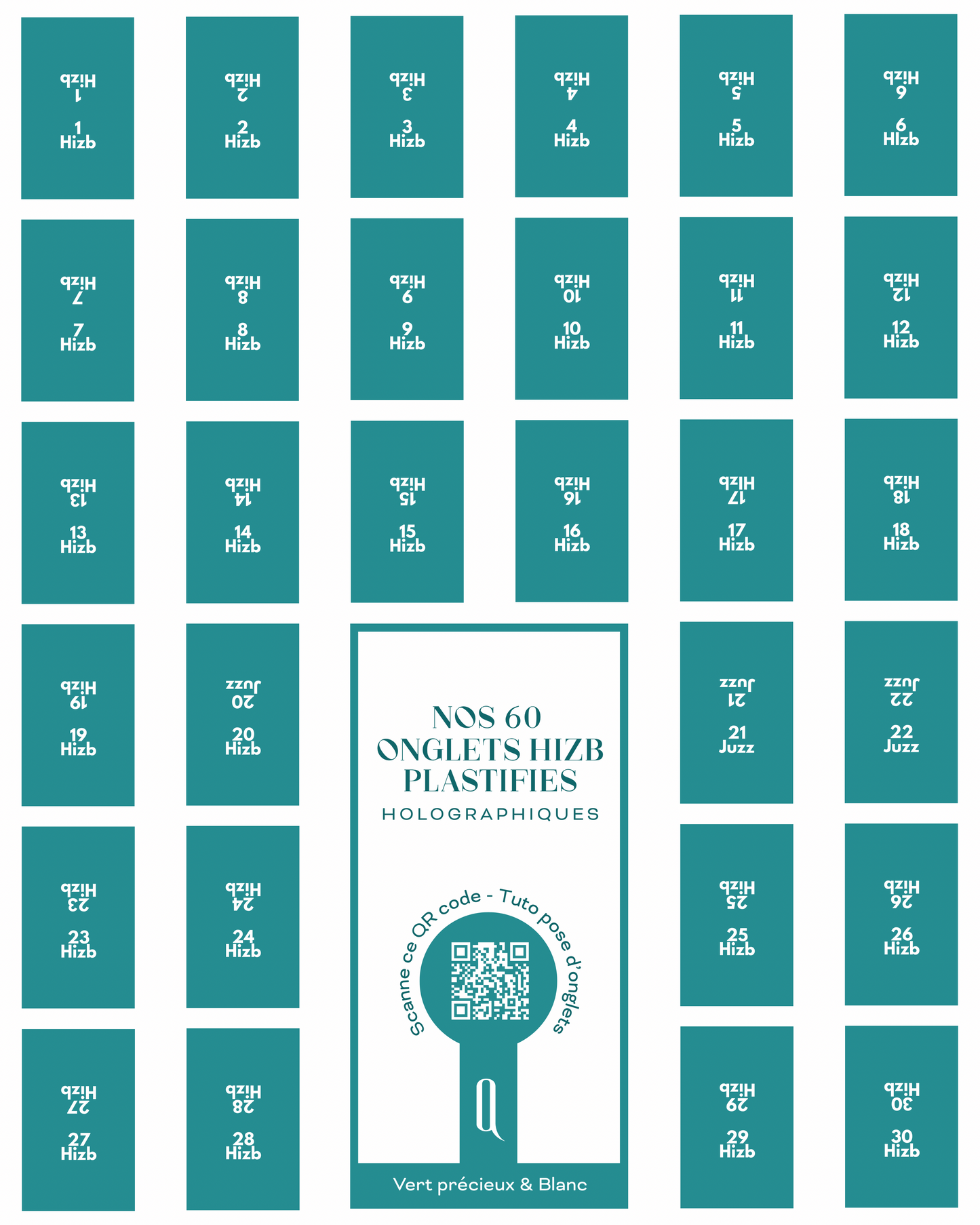 Onglets hizb plastifiés holographiques • Vert précieux