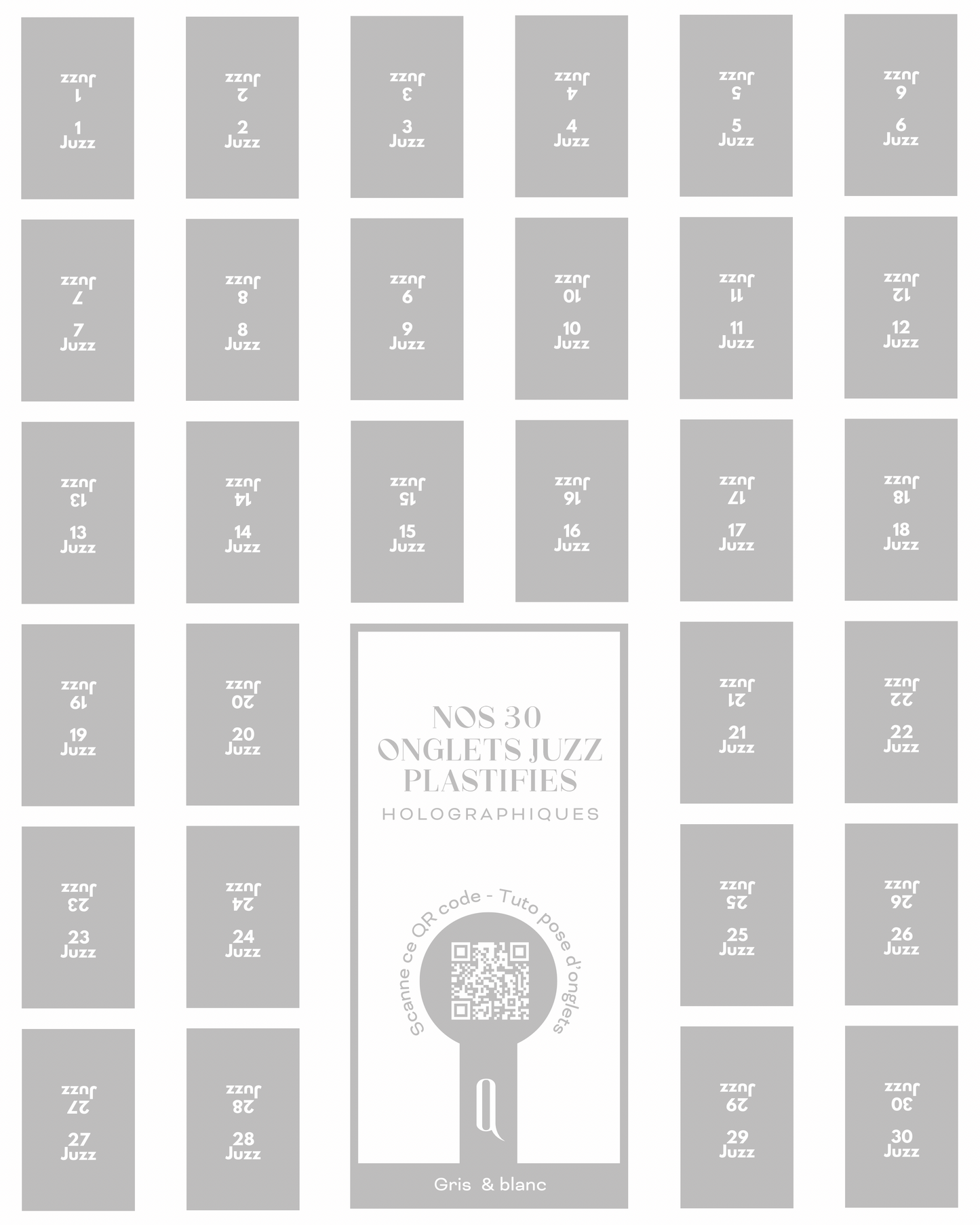 Onglets Juzz plastifiés holographiques • Gris & blanc