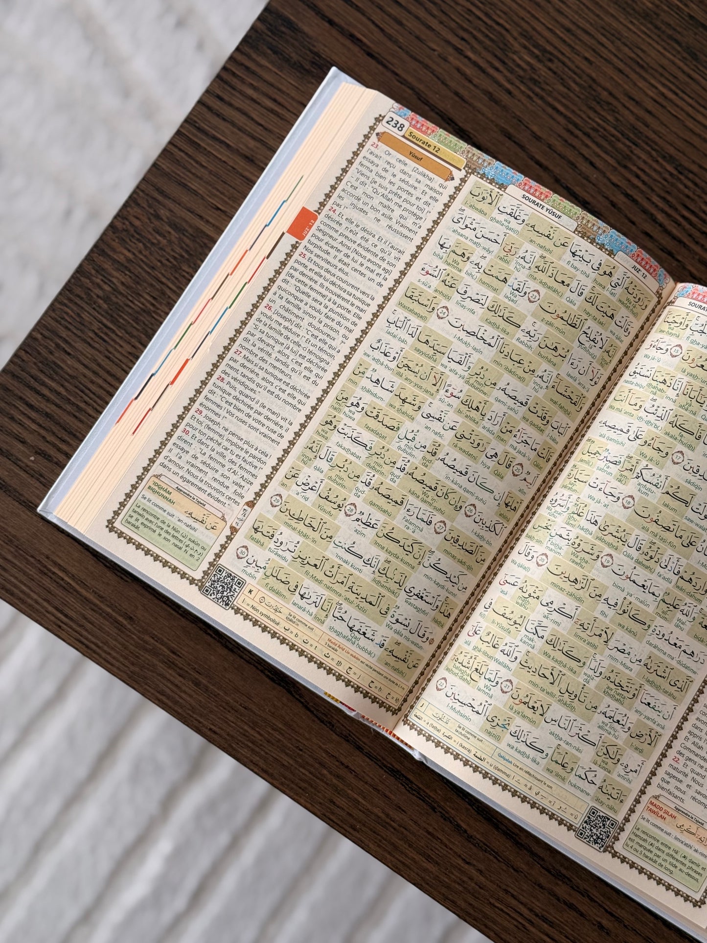 Coran Tajwid Hafs français/arabe/phonetique + Onglets sourates