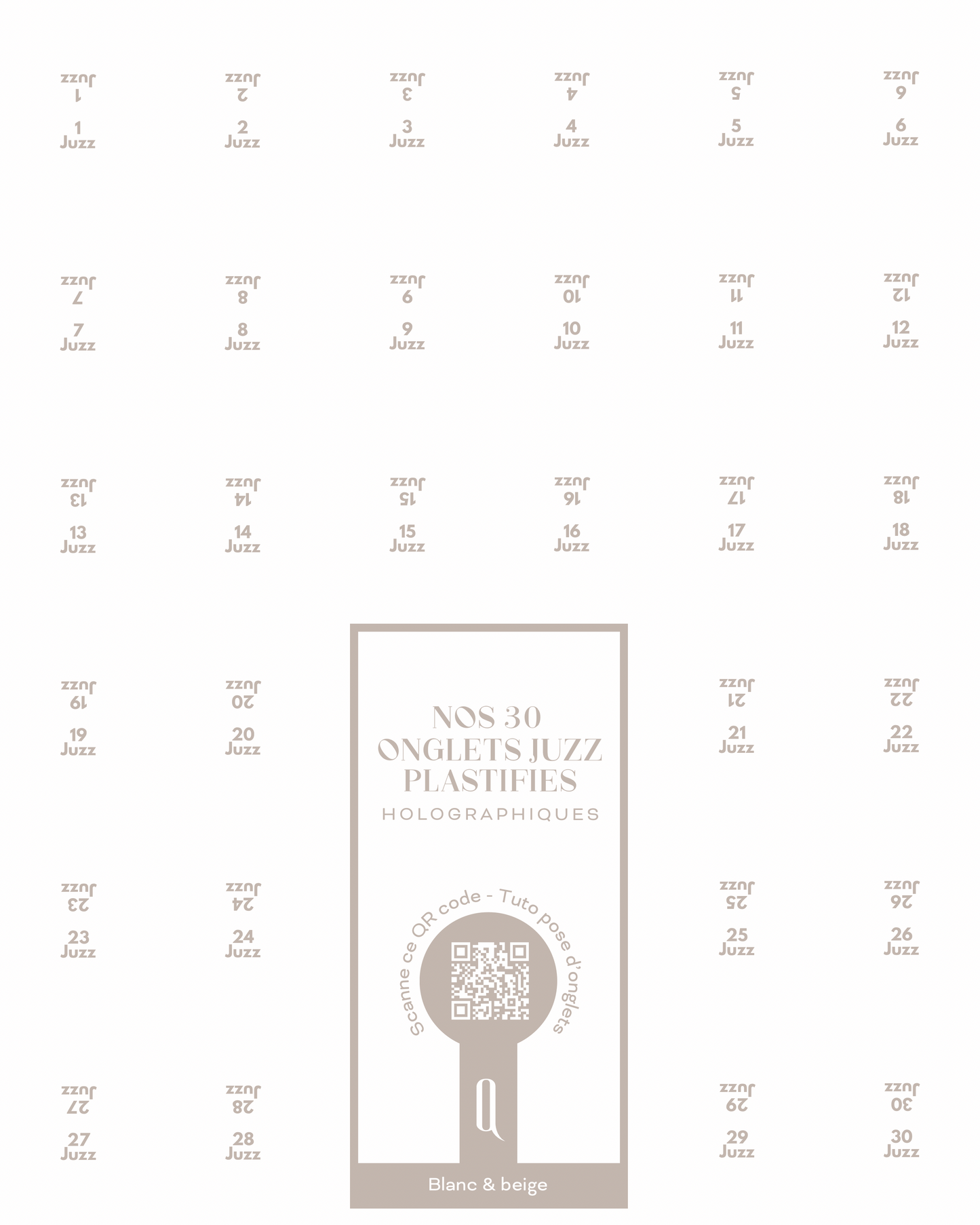 Onglets Juzz plastifiés holographiques • Blanc & beige