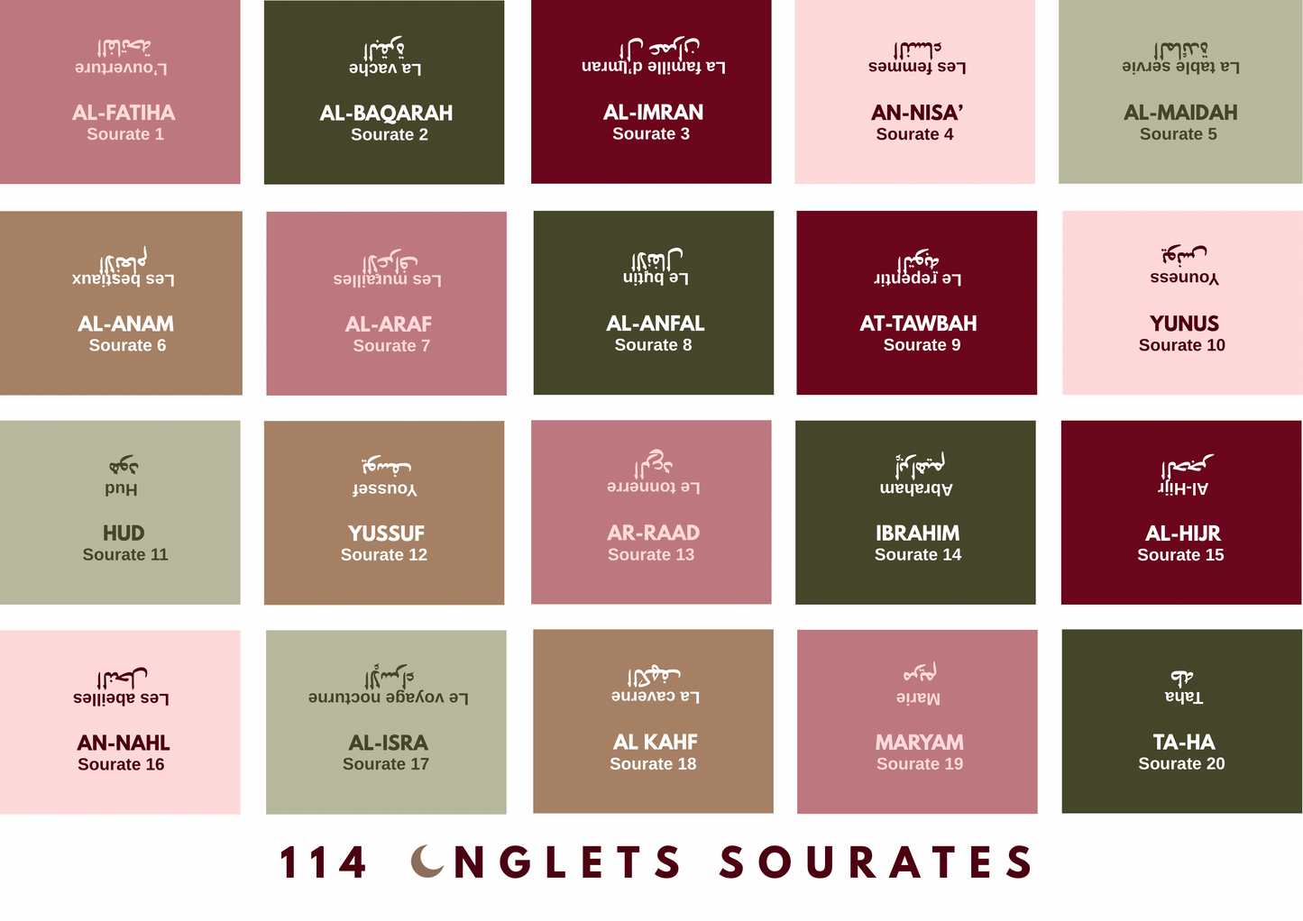 114 Onglets sourates plastifiés