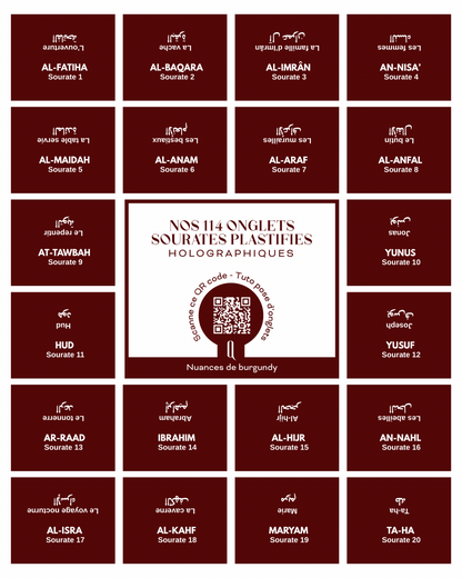 Onglets sourates plastifiés holographiques • Nuances de burgundy