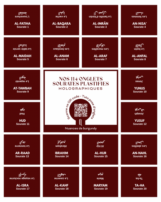 Onglets sourates plastifiés holographiques • Nuances de burgundy