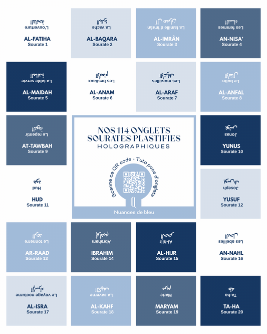 Onglets sourates plastifiés holographiques • Nuances de bleu