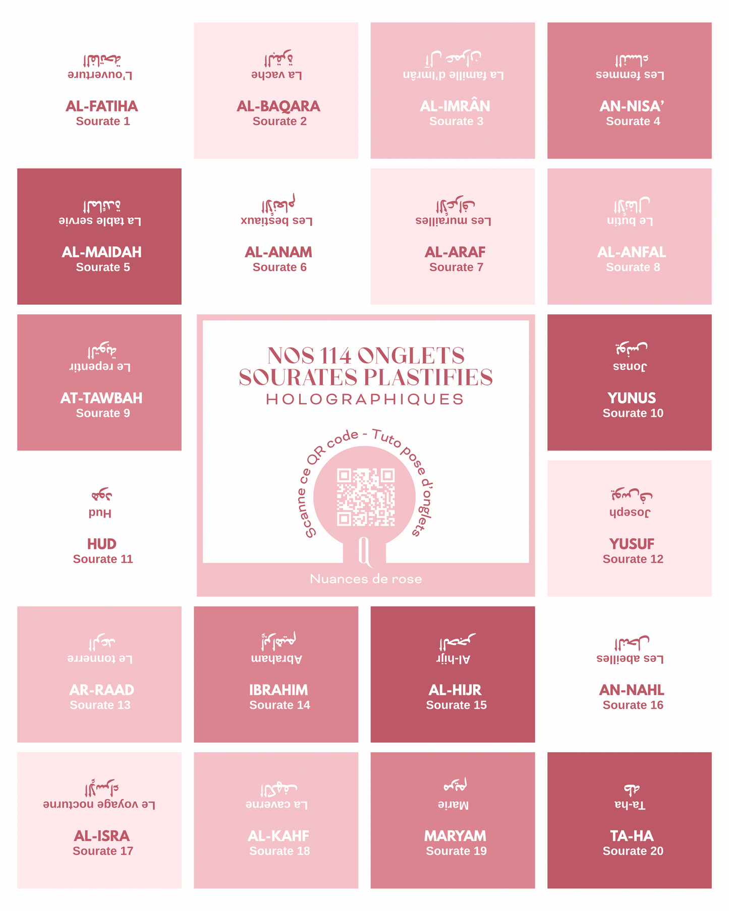 Onglets sourates plastifiés holographiques • Nuances de rose