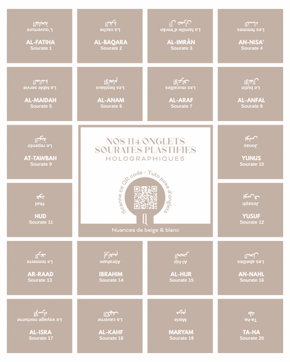 Onglets sourates plastifiés holographiques • Nuances de beige & blanc