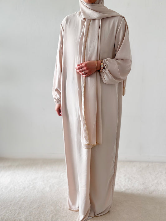 Robe de prière + hijab intégré Nude