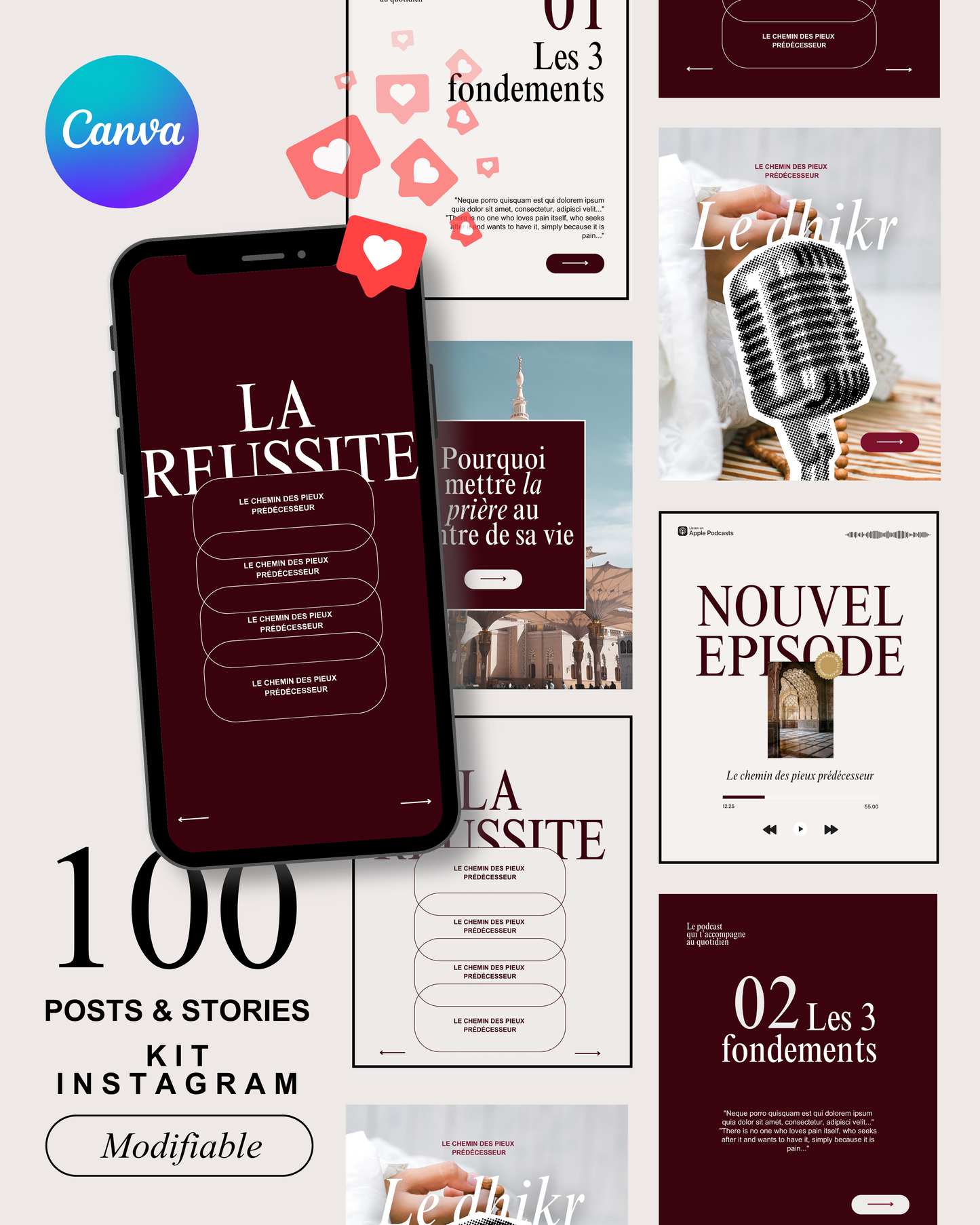 Kit de 100 templates Canva modifiables