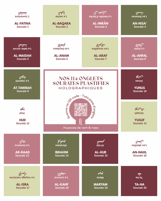 Onglets sourates plastifiés holographiques • Nuances de vert & rose