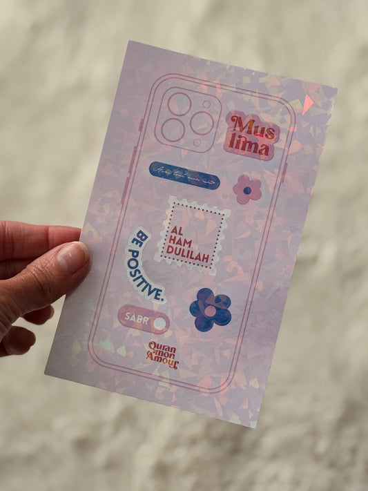 6 Stickers holographiques • Bleu & Rose
