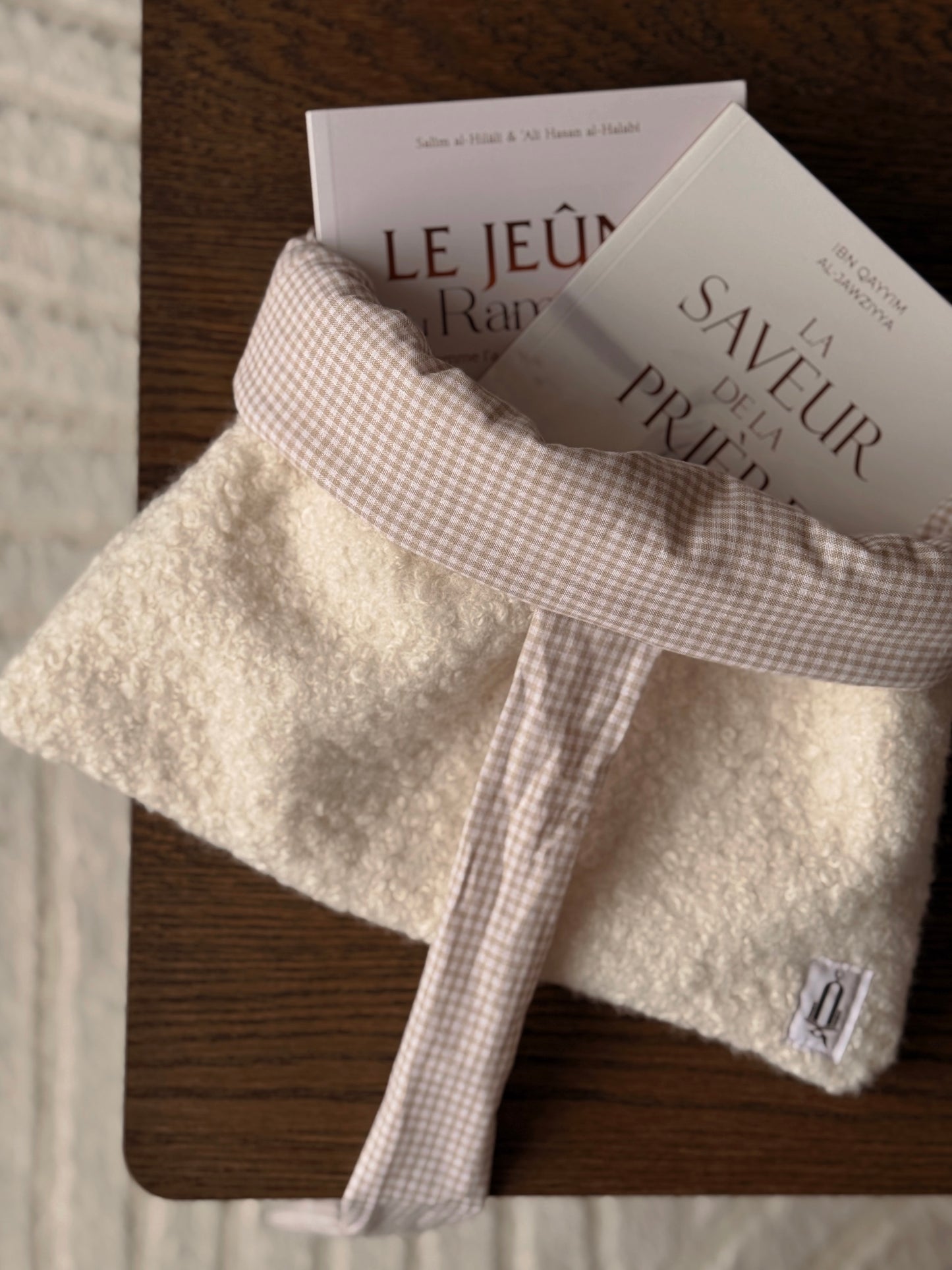 Pack cocoon Vichy beige • Blanc laine bouclé