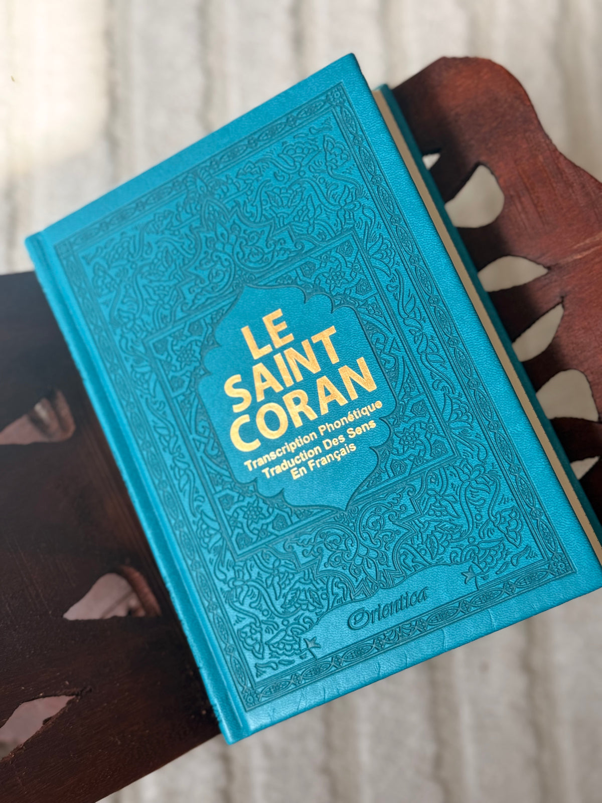 Coran simili cuir bleu phonetique/francais/arabe + onglets sourates