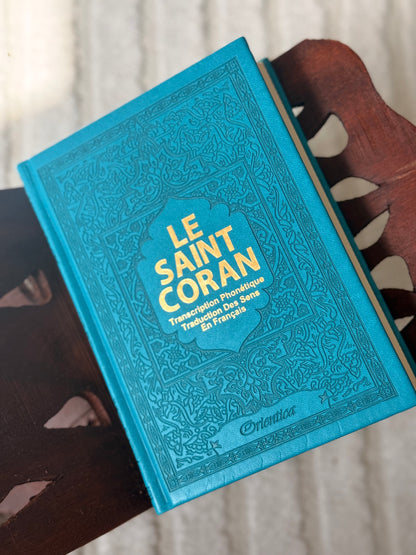 Coran simili cuir bleu phonetique/francais/arabe + onglets sourates