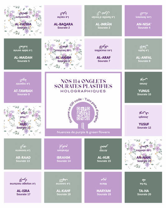 Onglets sourates plastifiés holographiques • Purple & Green flowers