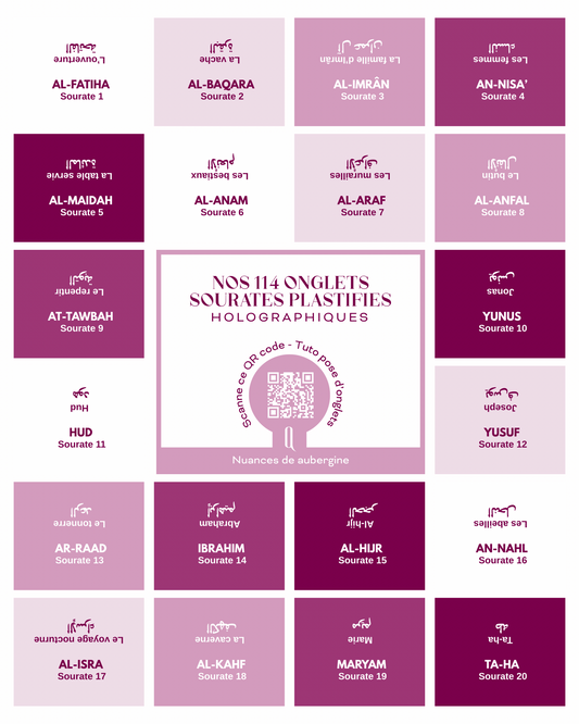 Onglets sourates plastifiés holographiques • Nuances de aubergine