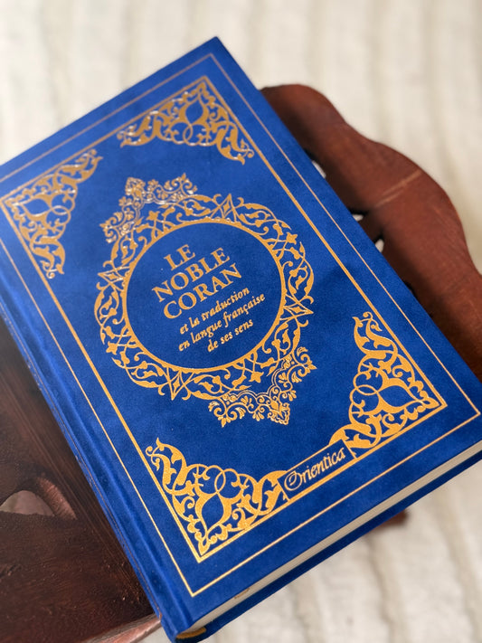 Coran français/arabe bleu roi daim + onglets sourates