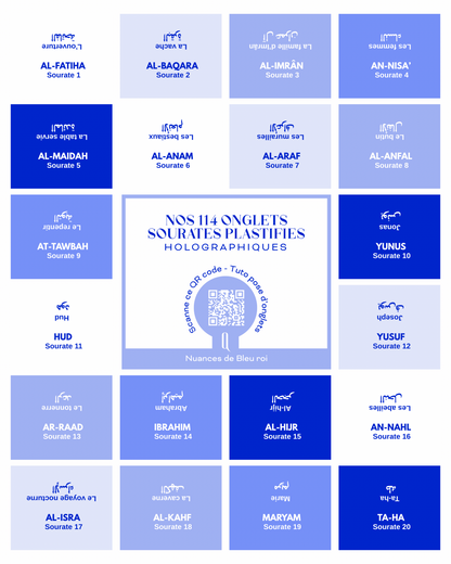 Onglets sourates plastifiés holographiques • Nuances de bleu roi