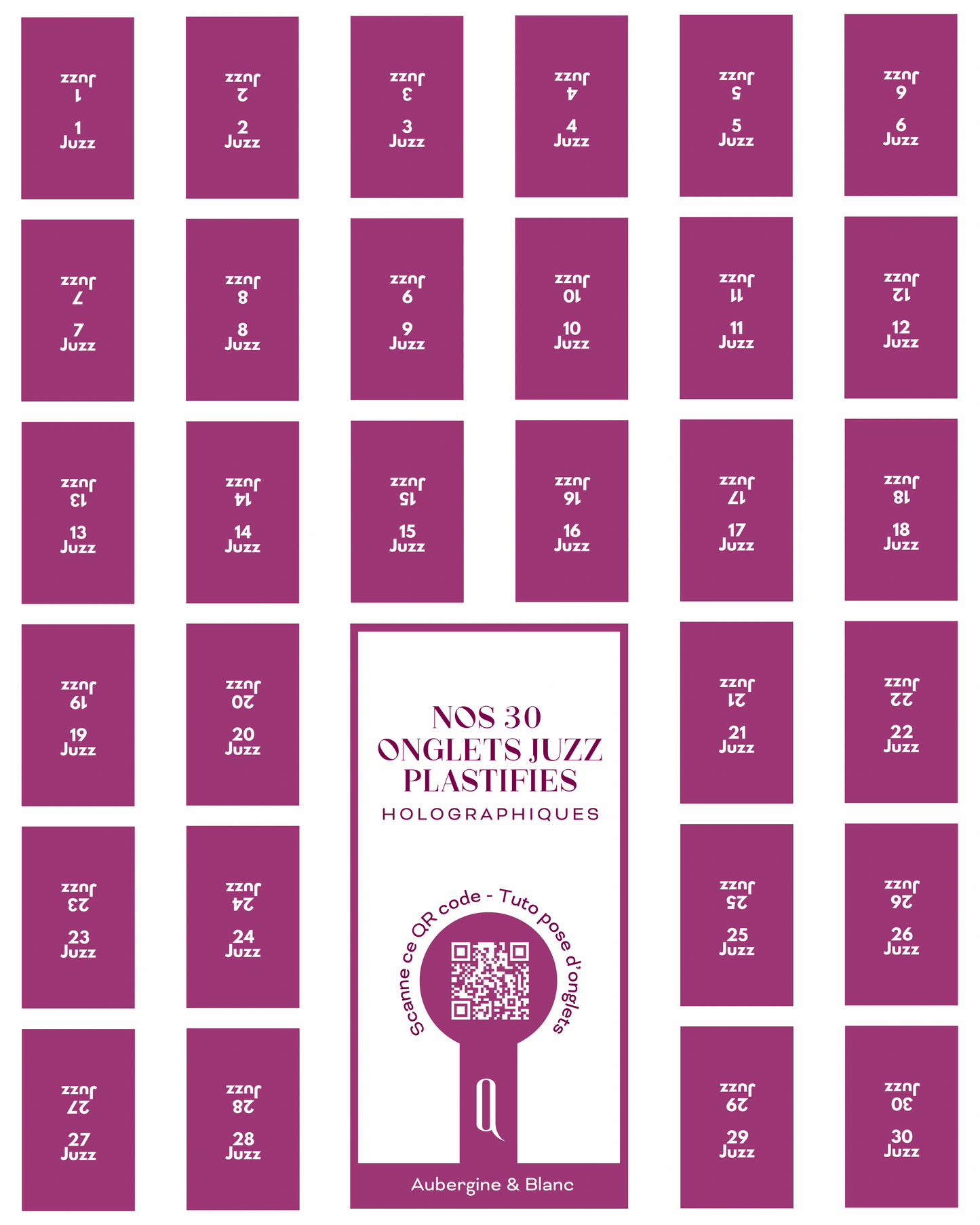 Onglets Juzz plastifiés holographiques • Aubergine