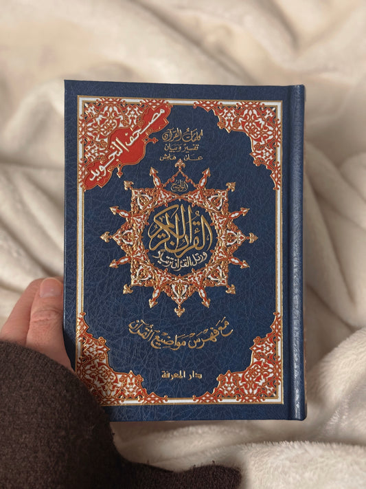 Coran Tajwid bleu 100% arabe (12×18cm)
+ Onglets sourates plastifiés