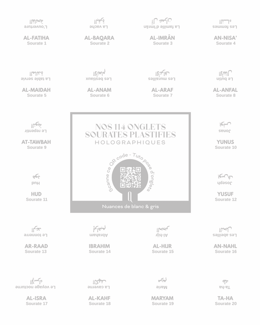 Onglets sourates plastifiés holographiques • Nuances de blanc & gris