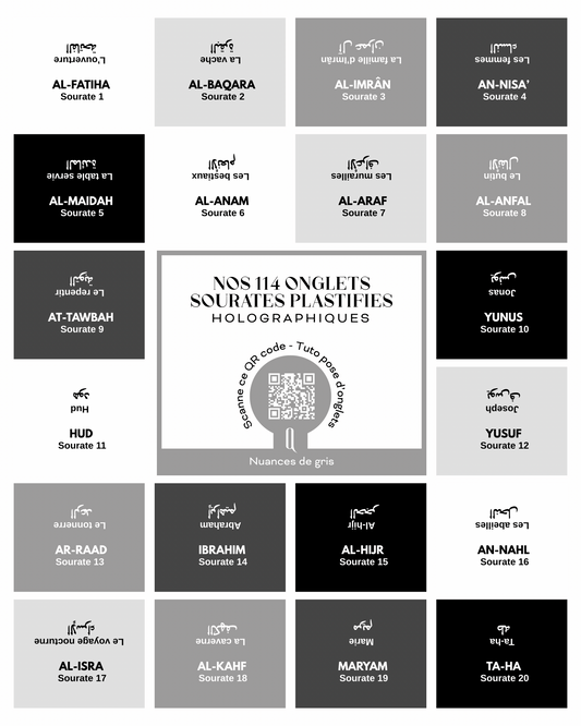 Onglets sourates plastifiés holographiques • Nuances de gris