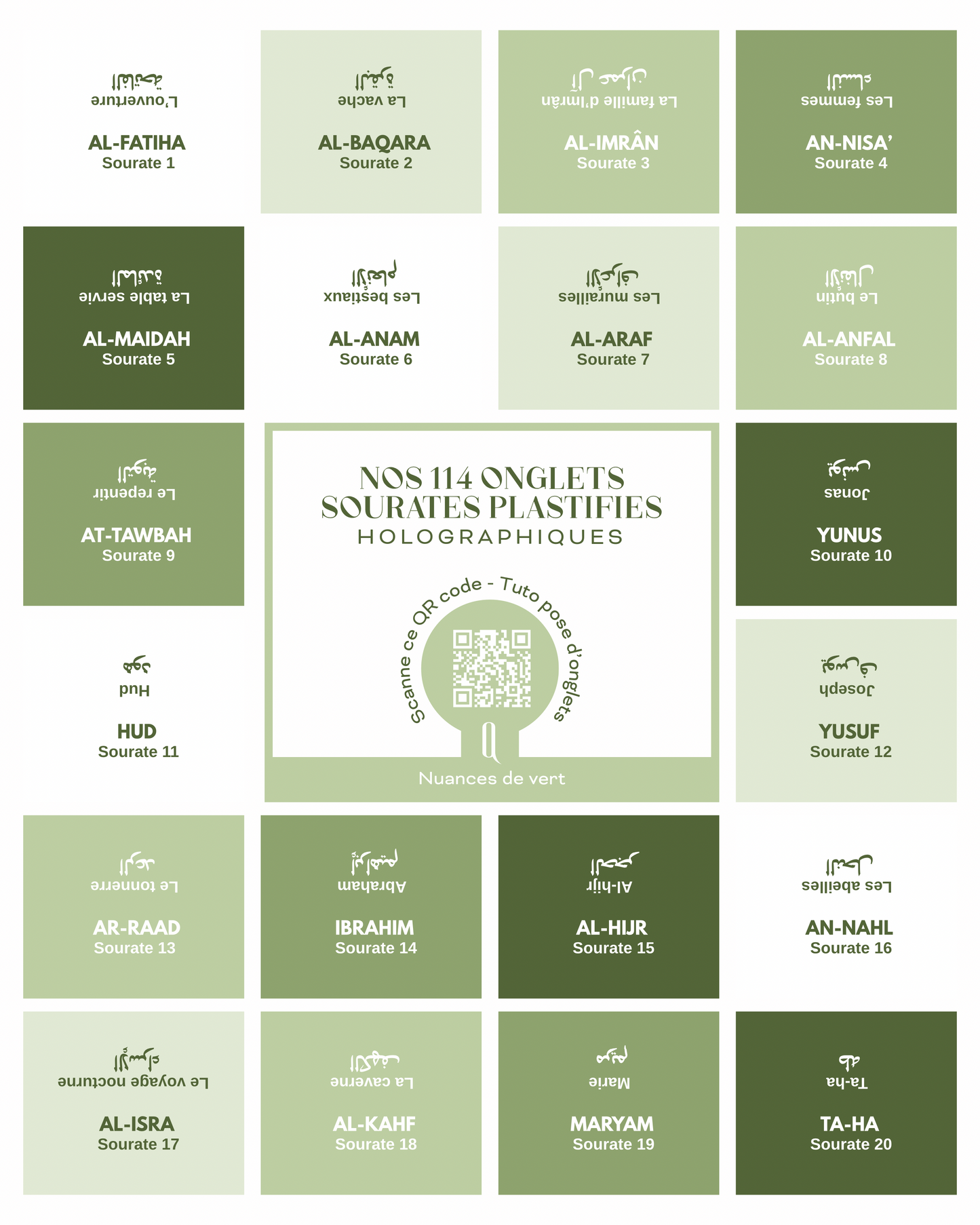 Onglets sourates plastifiés holographiques • Nuances de vert