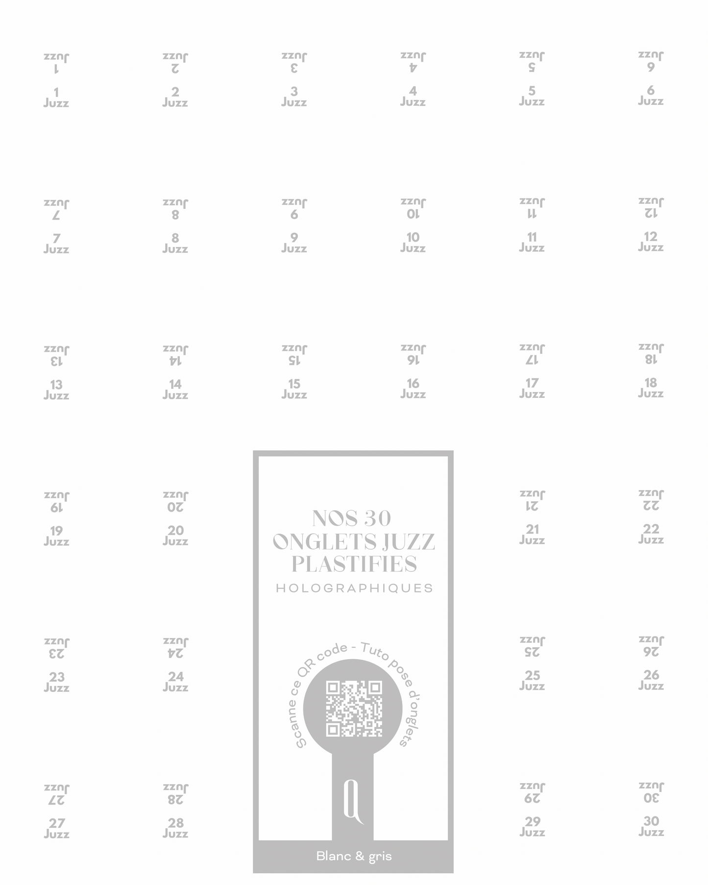 Onglets 30 Juzz plastifiés holographiques • Blanc & gris