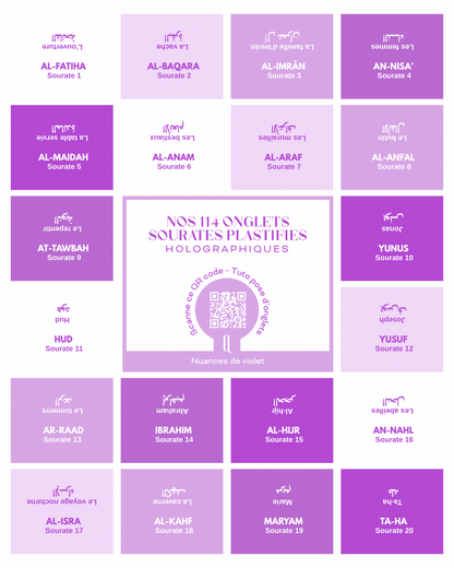 Onglets sourates plastifiés holographiques • Nuances de violet