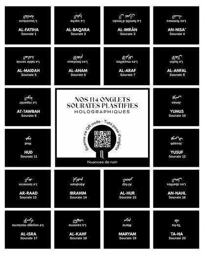 Onglets sourates plastifiés holographiques • Nuances de noir