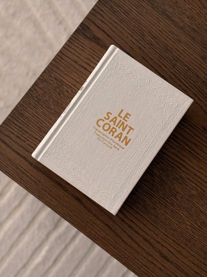 Coran simili cuir blanc phonetique/francais/arabe + Onglets sourates