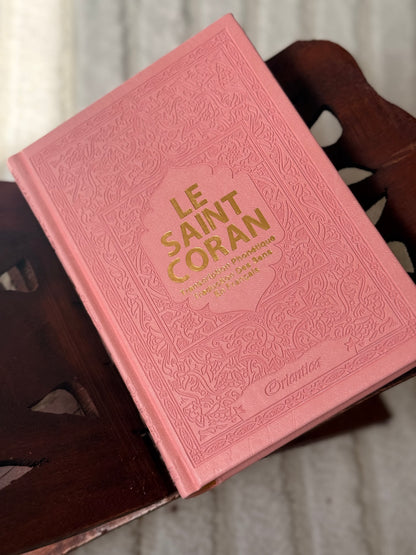 Coran simili cuir rose photonetique/francais/arabe + onglets sourates