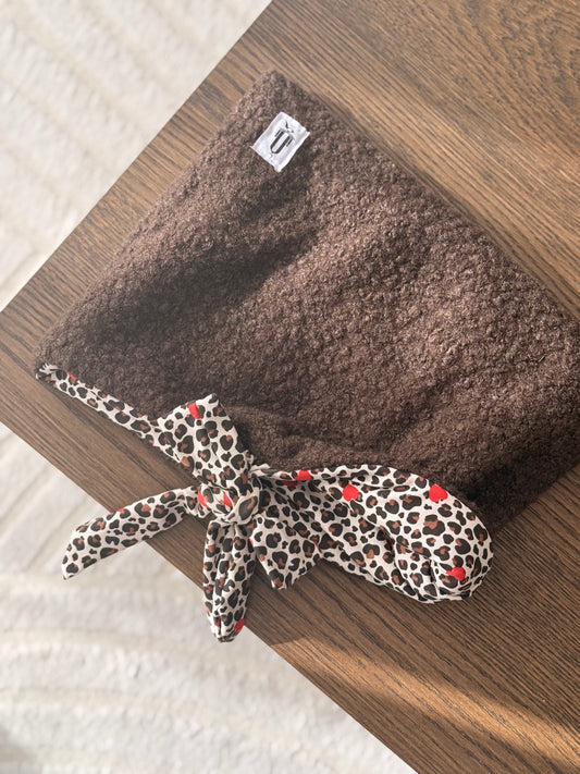 Pochette laine bouclé marron/léopard