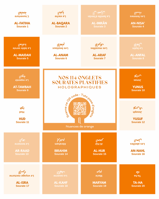 Onglets sourates plastifiés holographiques • Nuances de orange