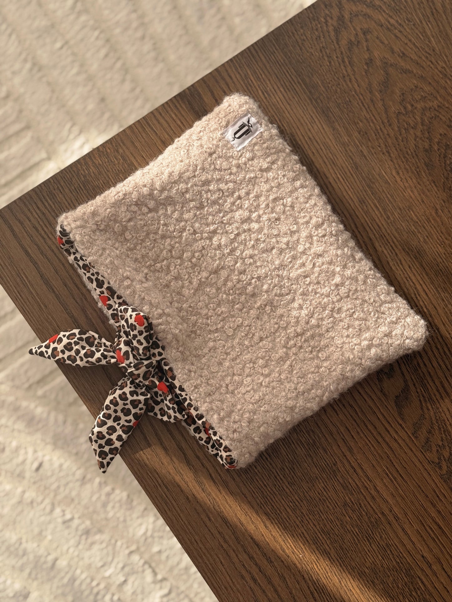 Pochette laine bouclé beige/léopard