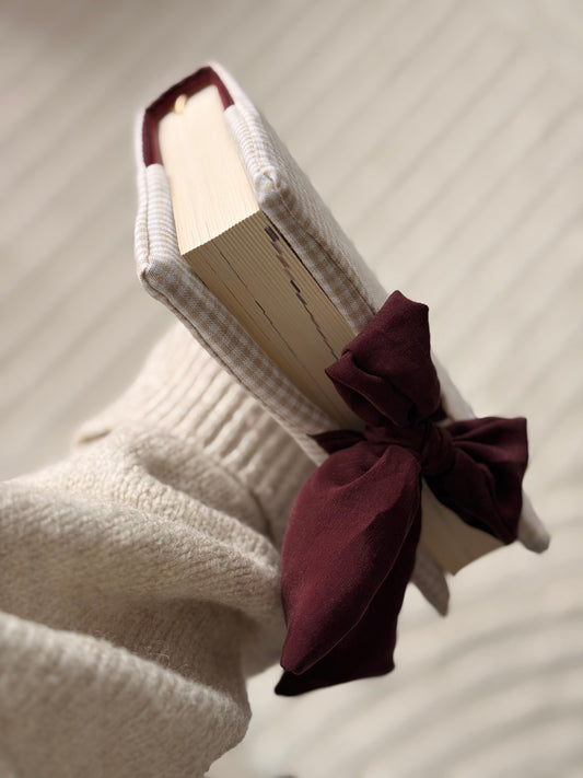 Protège-coran Vichy beige / aubergine