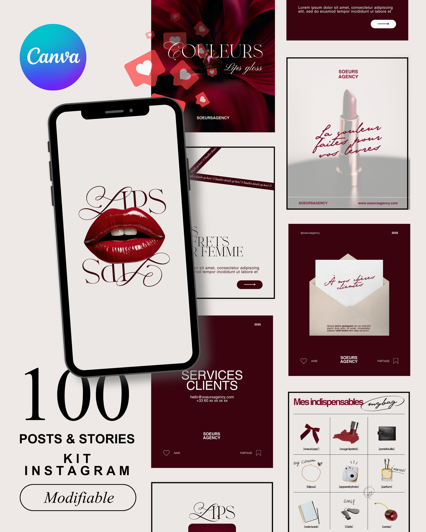 Kit de 100 templates Canva modifiables