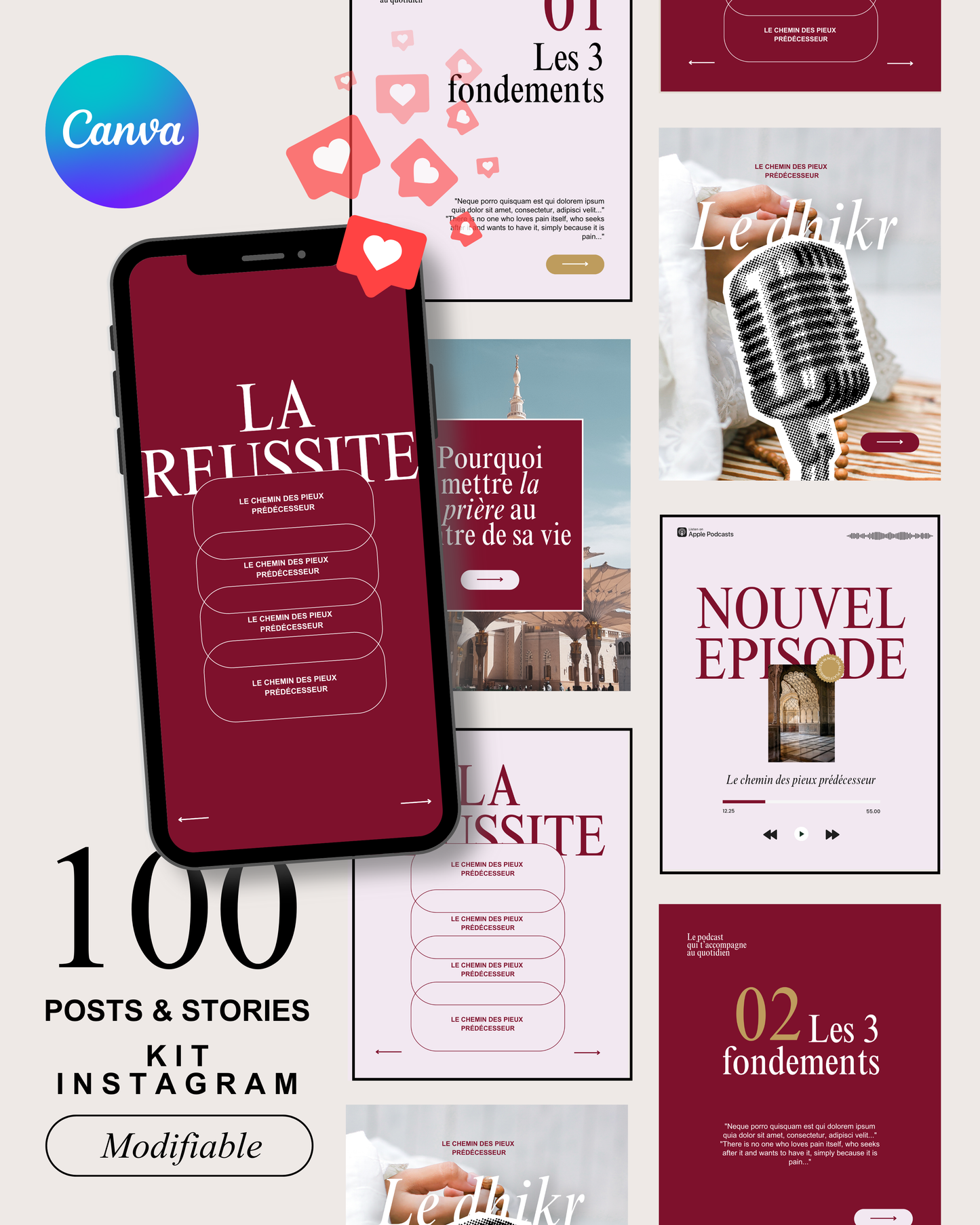 Kit de 100 templates Canva modifiables