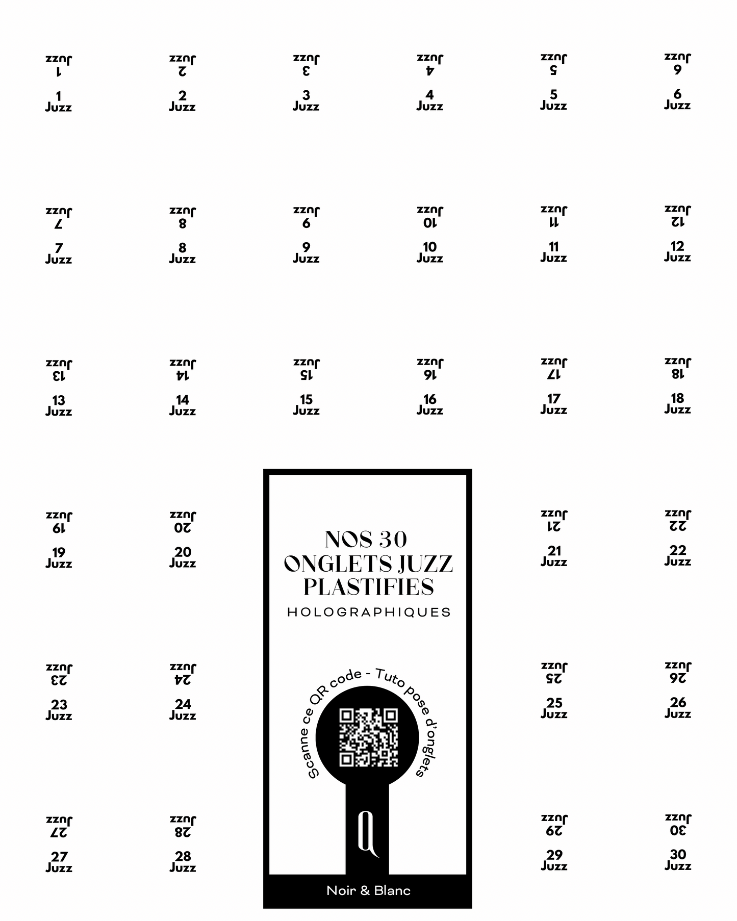 Onglets Juzz plastifiés holographiques • Blanc & Noir