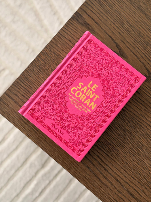 Coran simili cuir rose phonetique/français/arabe + Onglets sourates