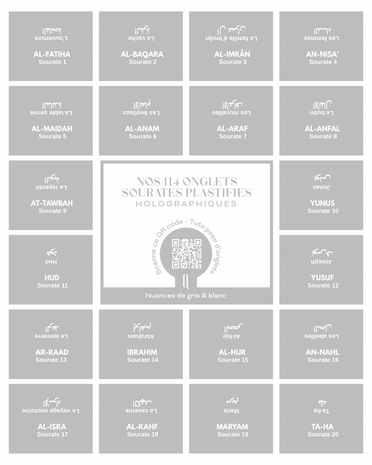 Onglets sourates plastifiés holographiques • Nuances de gris