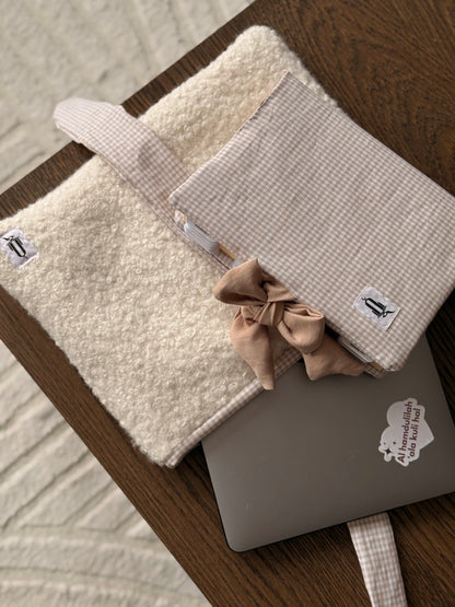 Pack cocoon Vichy beige • Blanc laine bouclé