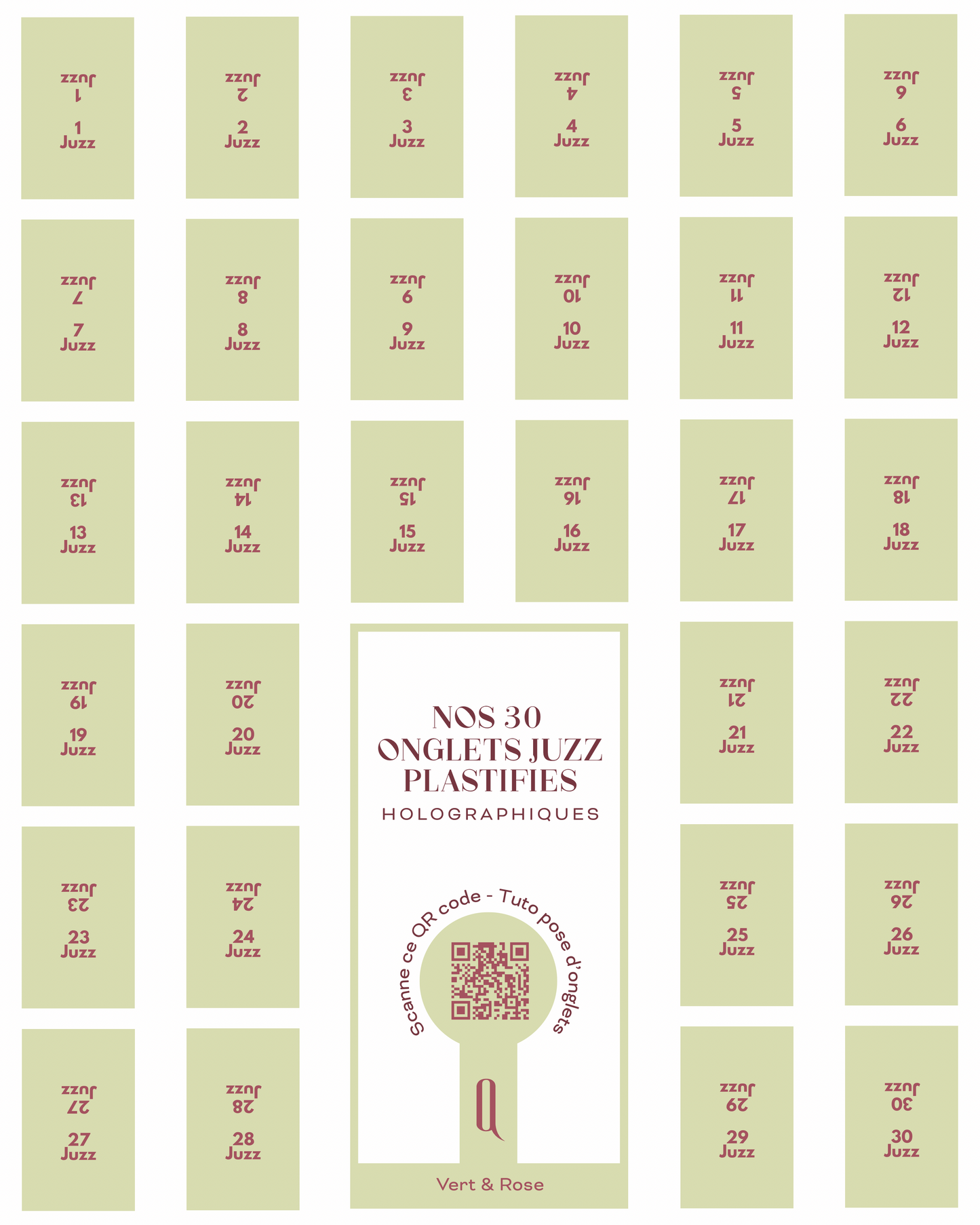Onglets Juzz plastifiés holographiques • Vert & rose