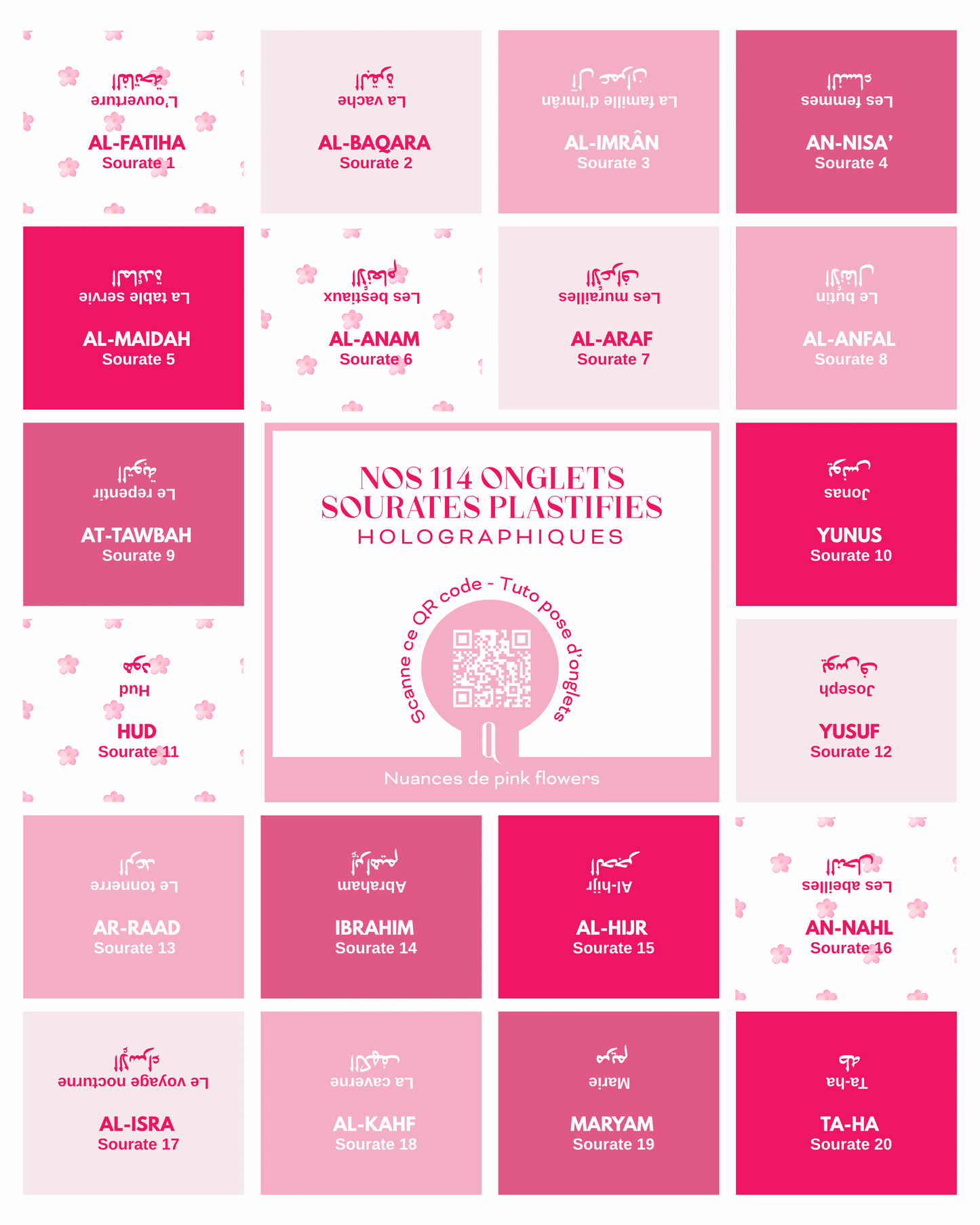 Onglets sourates plastifiés holographiques • Pink flowers