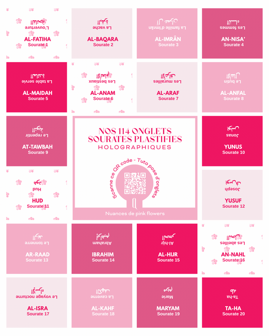 Onglets sourates plastifiés holographiques • Pink flowers