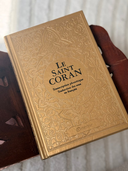 Coran simili cuir doré phonetique/francais/arabe + onglets sourates