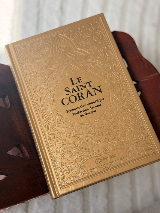 Coran simili cuir doré phonetique/francais/arabe + onglets sourates
