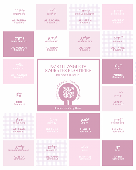 Onglets sourates plastifiés holographiques • Vichy Rose