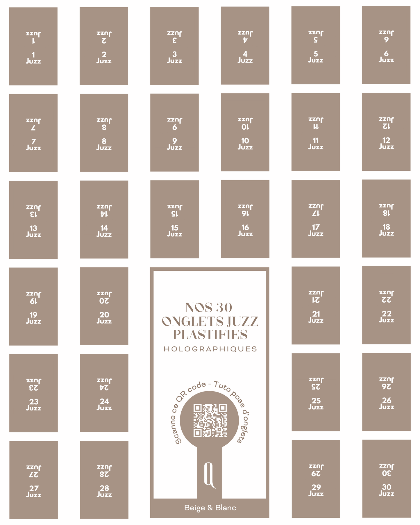 Onglets Juzz plastifiés holographiques • Beige & blanc