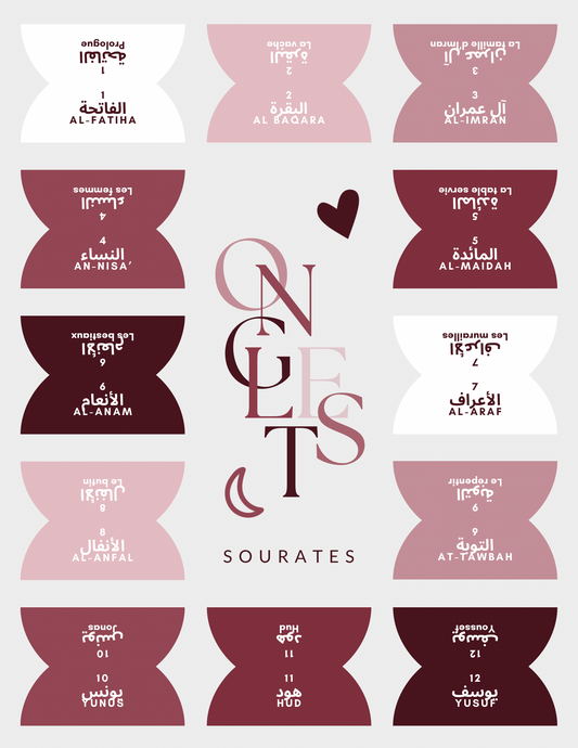 Onglets sourates • Nuances de bordeaux